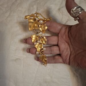 Articulating Gold Leaf and Pearl Brooch